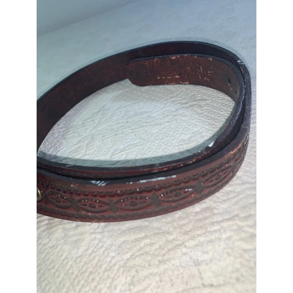 Vintage USC Trojans Handmade Tooled Leather Belt Western Football Buckle Brown